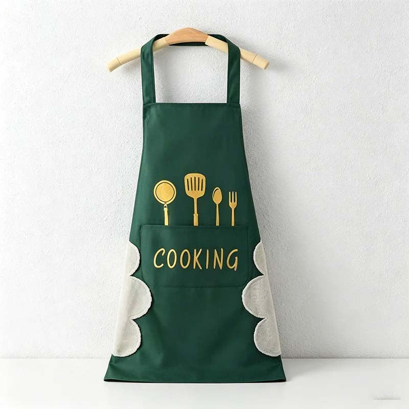 Cooking Utensil Print Waterproof Backband Apron - PVC Kitchen Apron