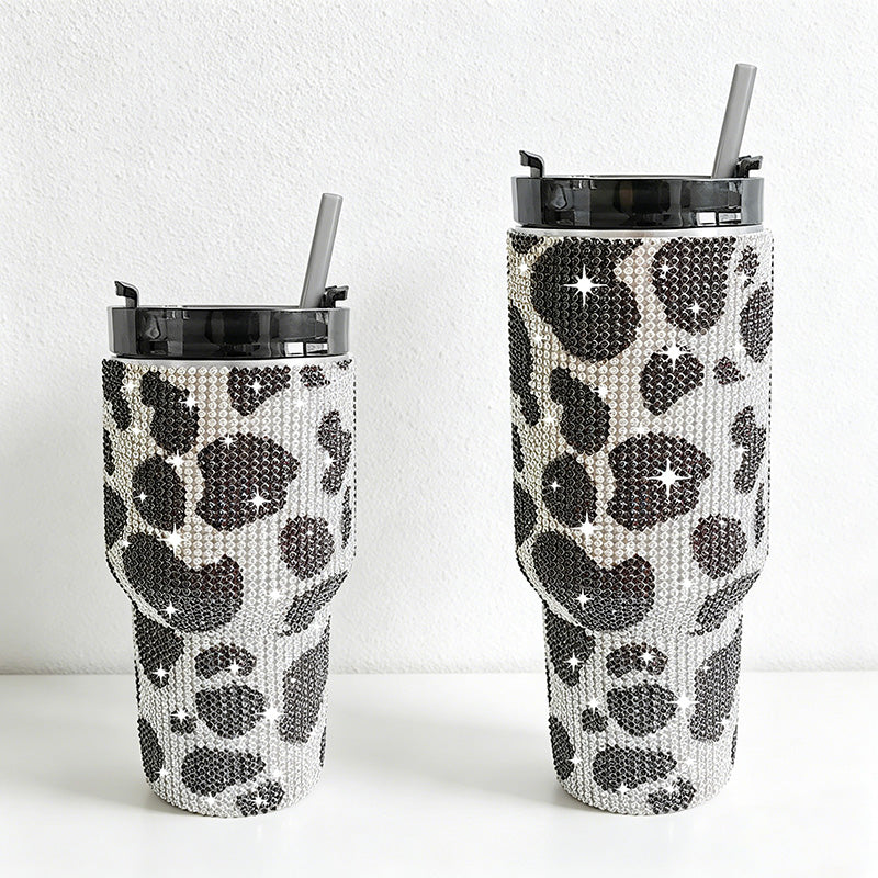 CouldNook 20/30oz Bling Rhinestone Car Tumbler - No Handle, Black Lid (Cow Print Series)