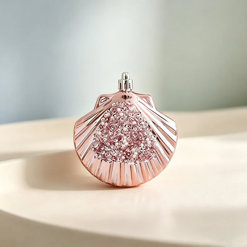 Pink Shell Christmas Wall Decor - Sparkly Beaded Hanging Ornament