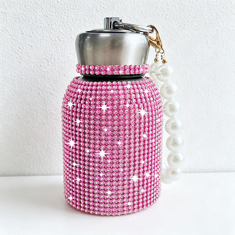 CouldNook 10oz Bling Rhinestone Mini Tumbler - Pearl Handle, Silver Lid (Solid Color Series)