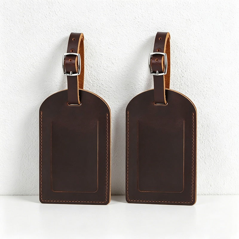 Premium Top-Grain Cowhide Leather Luggage Tags, Customizable Airplane Embossed Travel ID Tags