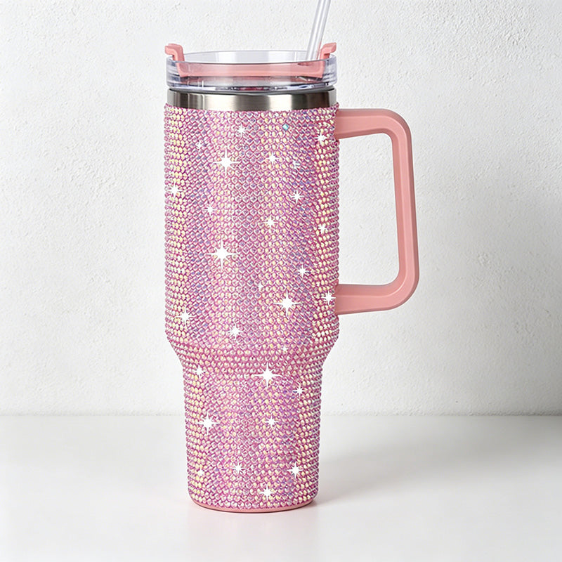 CouldNook 40oz Rhinestone Cow Print Tumbler-Stainless Steel Vacuum Insulated Ice Tumbler with Handle & Straw