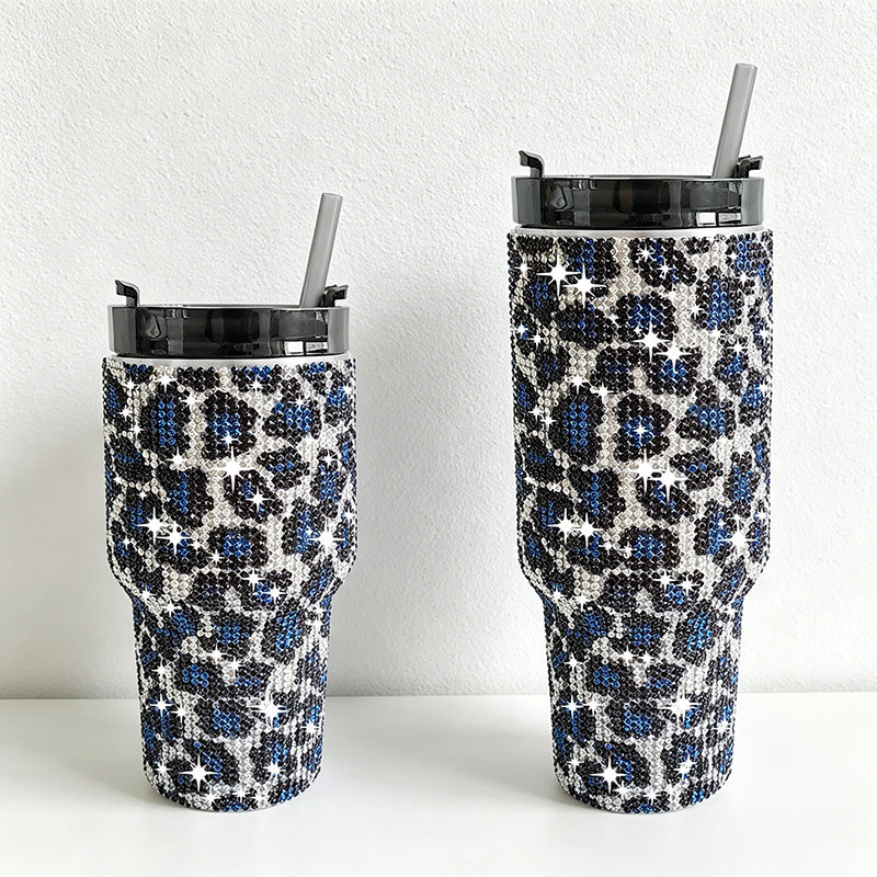 CouldNook 20/30oz Bling Rhinestone Car Tumbler - No Handle, Black Lid (Leopard & Gradient Series)