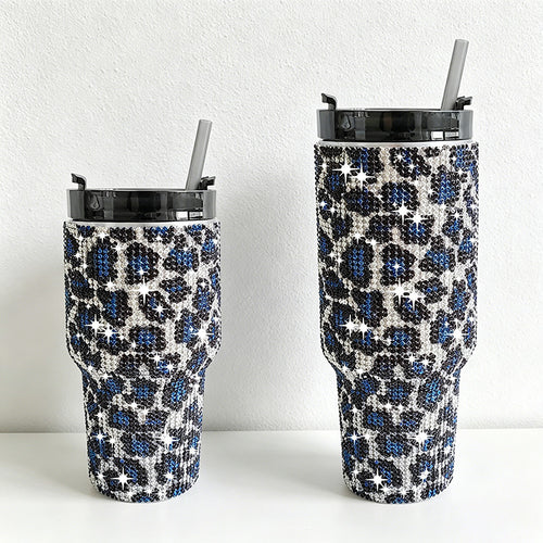 CouldNook 20/30oz Bling Rhinestone Car Tumbler - No Handle, Black Lid (Leopard & Gradient Series)