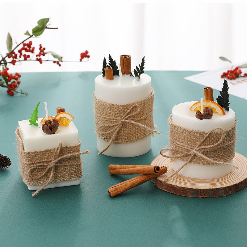 CouldNook Rustic Botanical Pillar Candle - Burlap Wrapped Farmhouse Decor