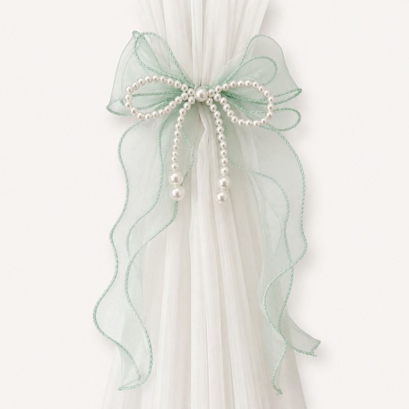 CouldNook Faxu Pearl Mesh Bow Curtain Tieback 2PCS Set - Window Styling Accent