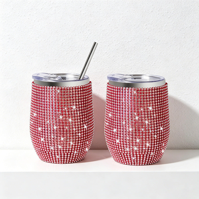 CouldNook 12oz Bling Rhinestone Stemless Wine Tumbler - Clear Lid & Straw (Leopard & Ombre Series)