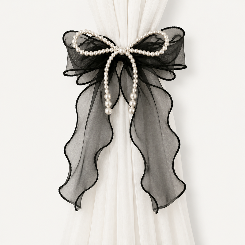 CouldNook Faxu Pearl Mesh Bow Curtain Tieback 2PCS Set - Window Styling Accent