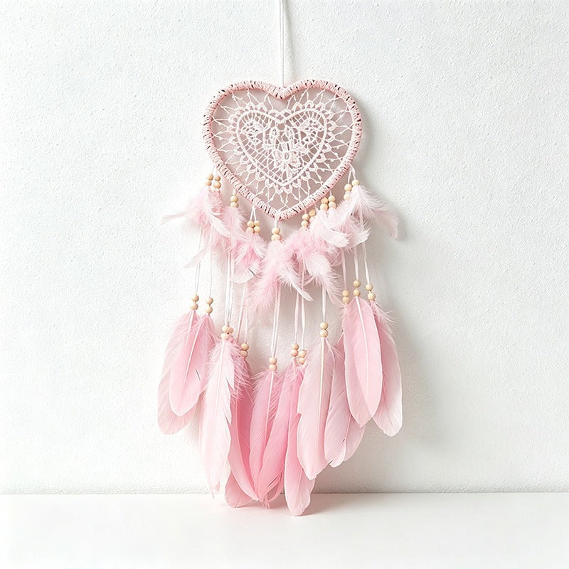 CouldNook Dreamcatcher-Handmade Crochet Heart Shaped Feather Dream Catcher Wall Hanging