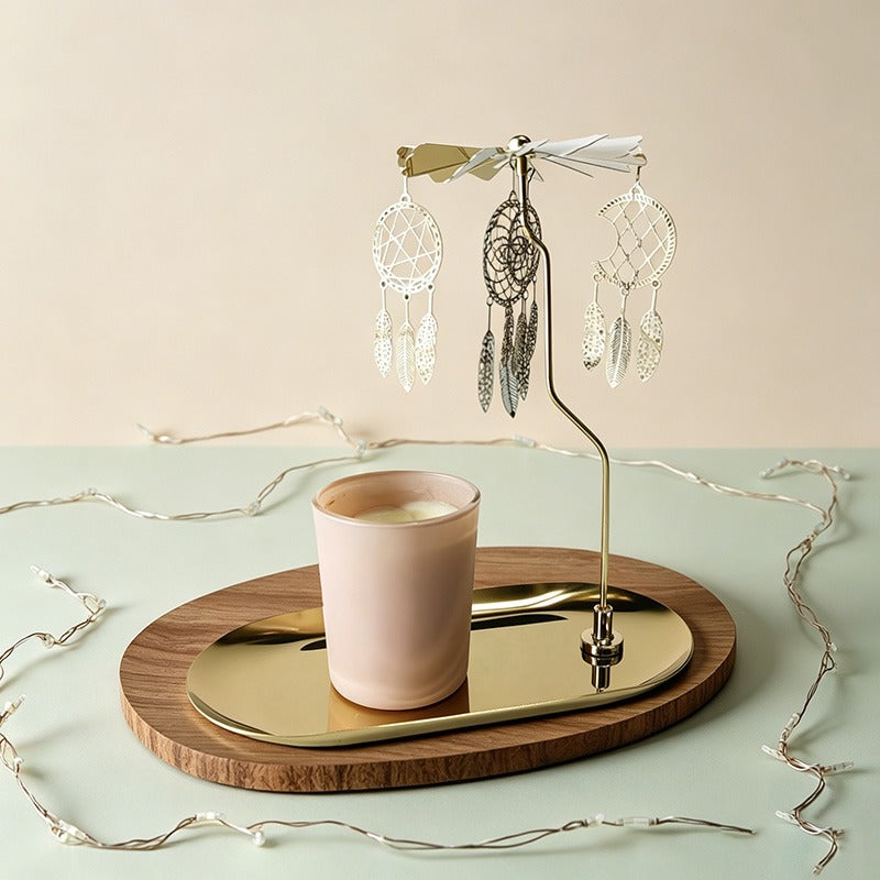 Rotating Carousel Candle Holders Candle Making Kits - Gold Tray Dreamcatcher Windmill for Scented Candles
