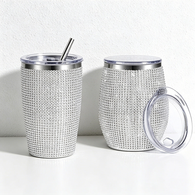 CouldNook 12oz Bling Rhinestone Stemless Wine Tumbler - Clear Lid & Straw (Leopard & Ombre Series)