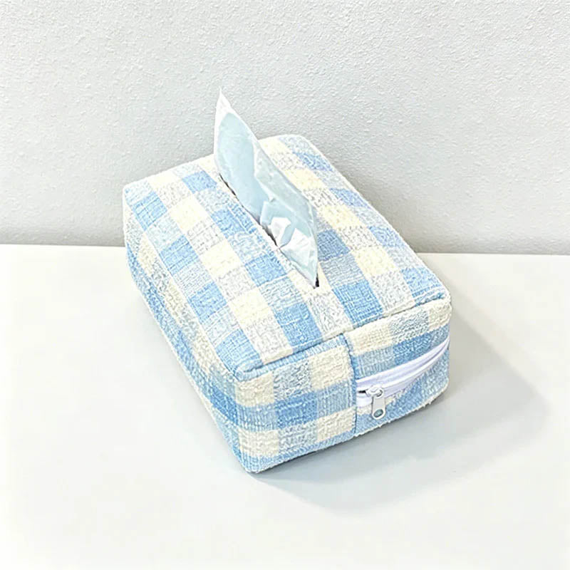 Checkered Fabric Tissue Box - Car & Home Napkin Holder