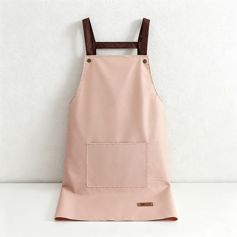 Solid Color with Leather Tag Backband Apron - PVC Waterproof Kitchen Apron