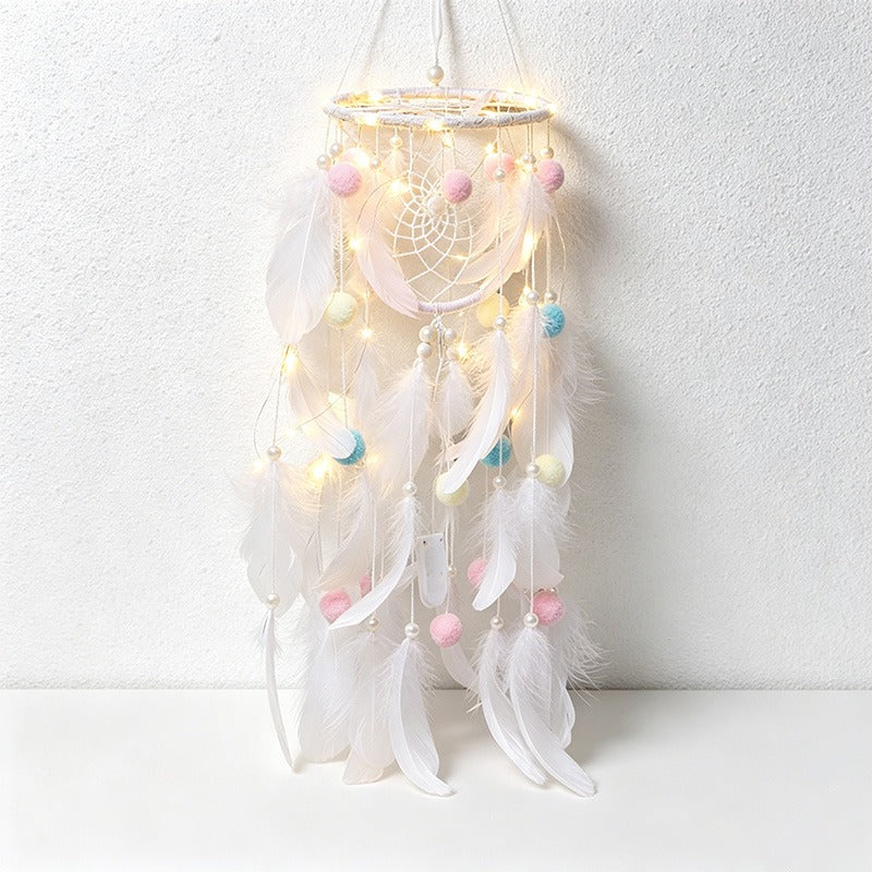 CouldNook Dreamcatcher-Cute Pom Pom Feather Dream Catcher Wind Chime Hanging Decor
