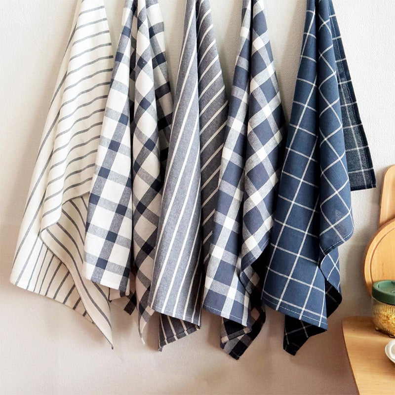 CouldNook Plaid & Striped Cotton Kitchen Towels – 100% Cotton Dish Cloths & Table Linens