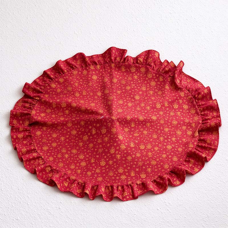 CouldNook Ruffled Christmas Tree Skirt - Patterned Fabric And Gathered Border