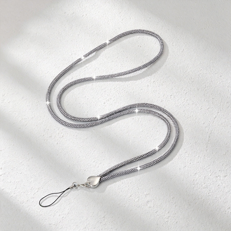 CouldNook Rhinestones Set Crossbody Phone Strap with Heart-Shaped Links