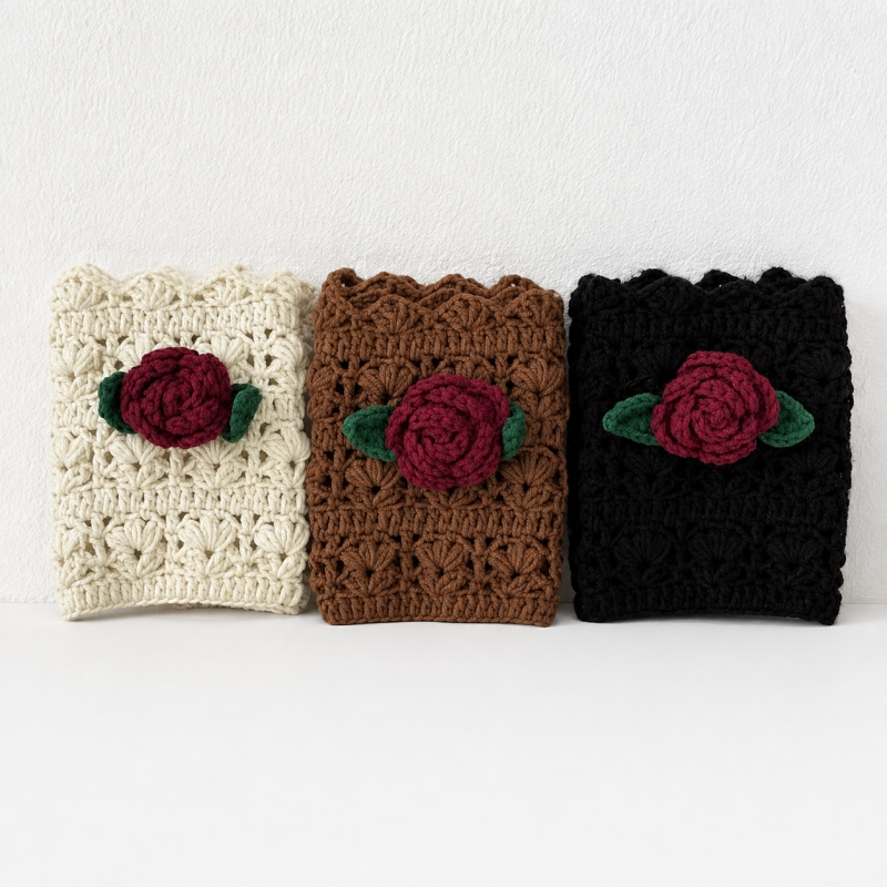 CouldNook Yarn Rose Wrist Warmers - Fingerless Floral Design