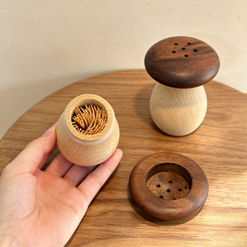 CouldNook Wooden Mushroom Toothpick Holder - Two-Tone Cap Design