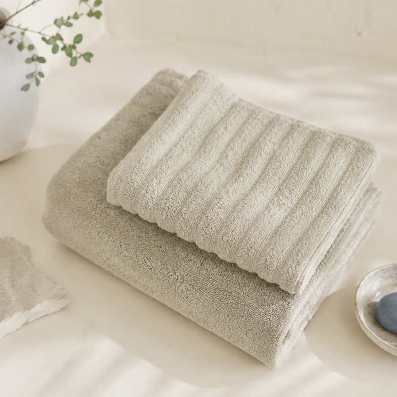 CouldNook Solid Ribbed Cotton Towel - Neutral Face and Bath Sizes