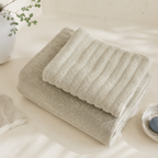 CouldNook Solid Ribbed Cotton Towel - Neutral Face and Bath Sizes