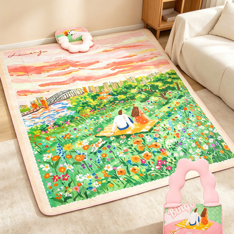 CouldNook Bunny Meadow Picnic Mat - Scalloped Carry Handle