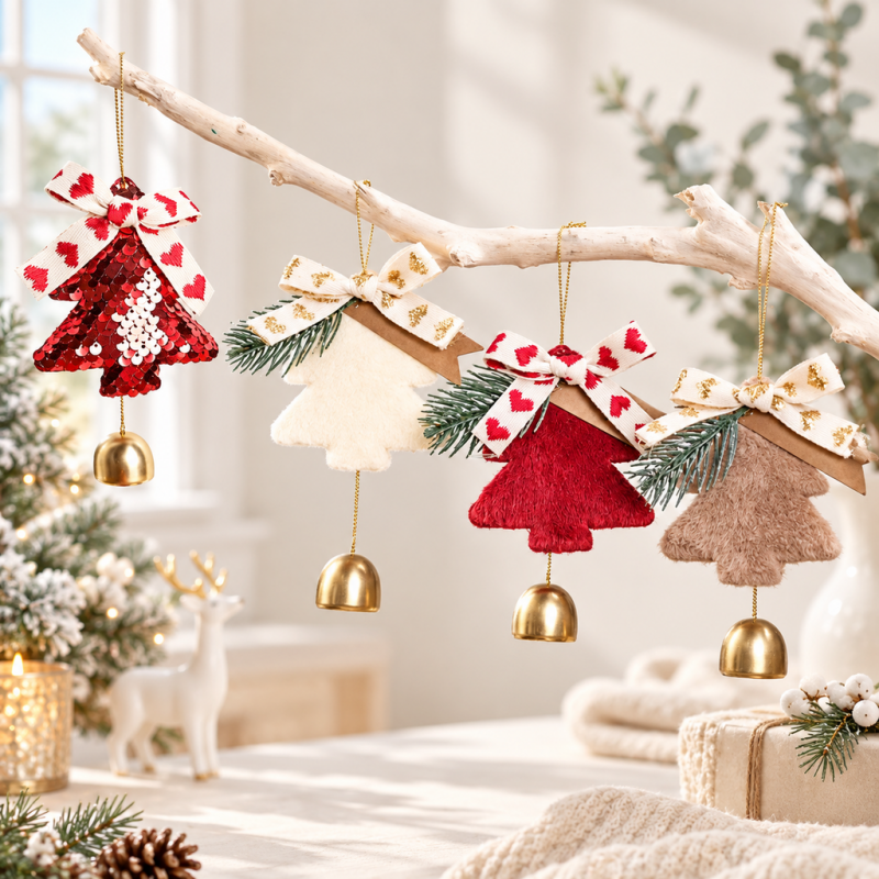 CouldNook Christmas Tree Bell Hanging - Ribbon Bow And Suspended Bell Detail