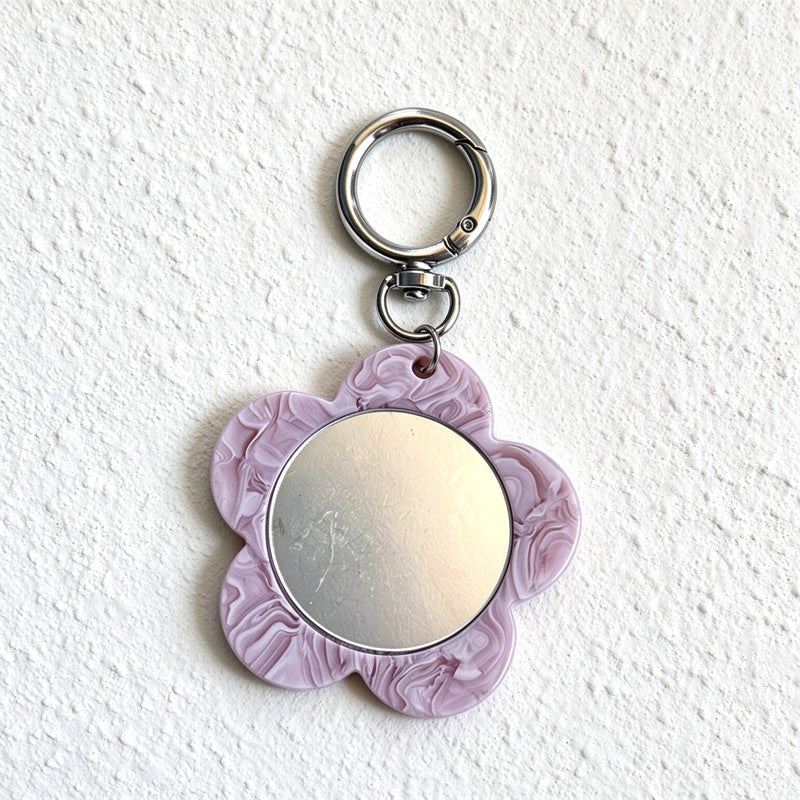CouldNook Flower Mirror Keychain - Patterned Petals And Round Clasp