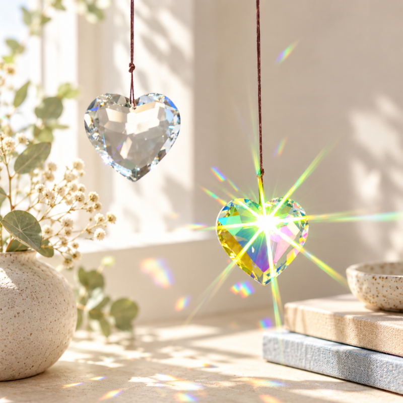 CouldNook Heart Prism Suncatcher - Faceted Crystal Pendant And Hanging Hole