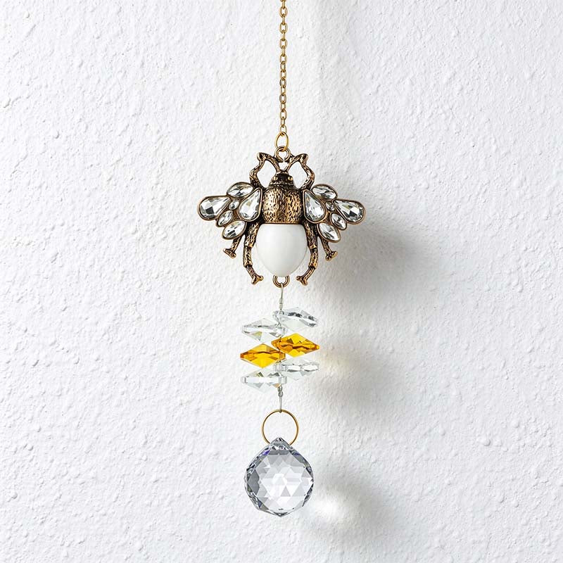 CouldNook Bee Motif Suncatcher - Floral Details And Faceted Pendant Strand