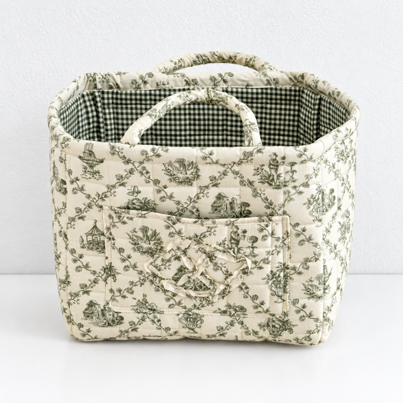 CouldNook Quilted Fabric Storage Basket - Twin Handles And Front Pocket
