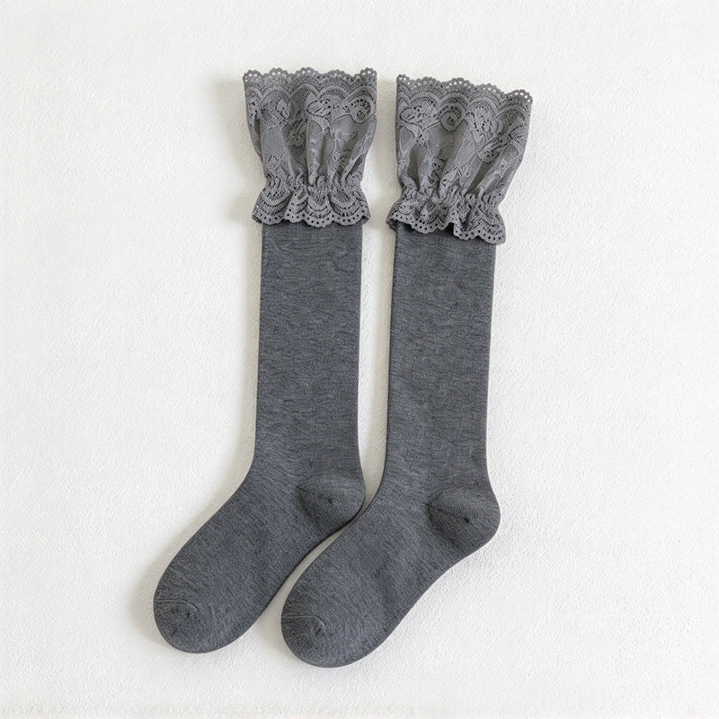 CouldNook Lace Cuff Socks - Wide Floral Trim And Two Lengths