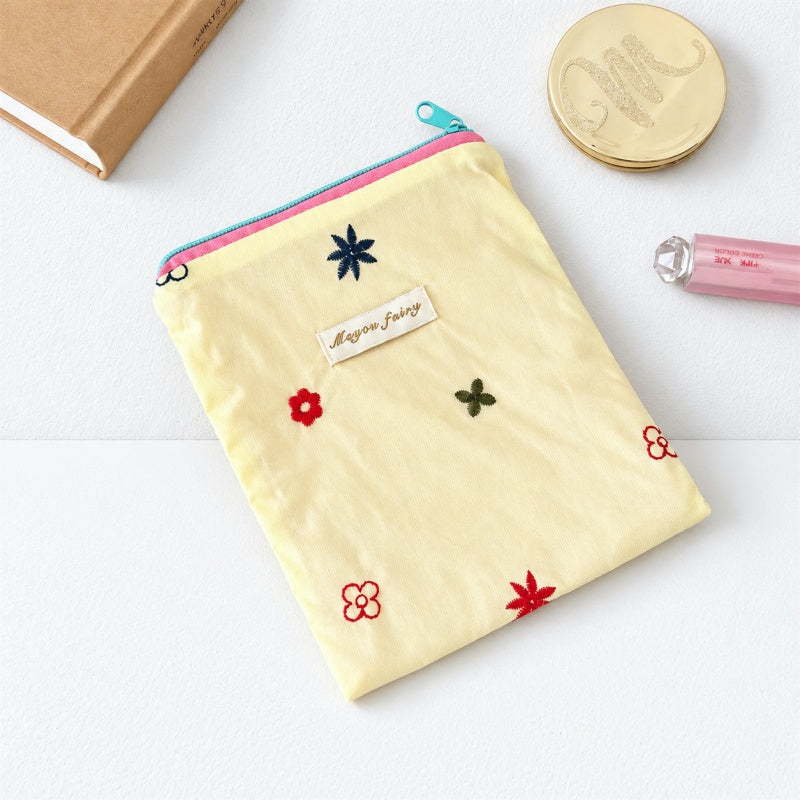 CouldNook Embroidered Flower Makeup Pouch - Pastel Panels
