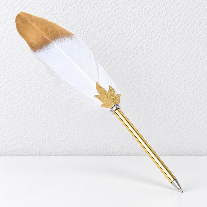 CouldNook Feather Ballpoint Pen - Gold-Tipped Plume and Maple Leaf Accent