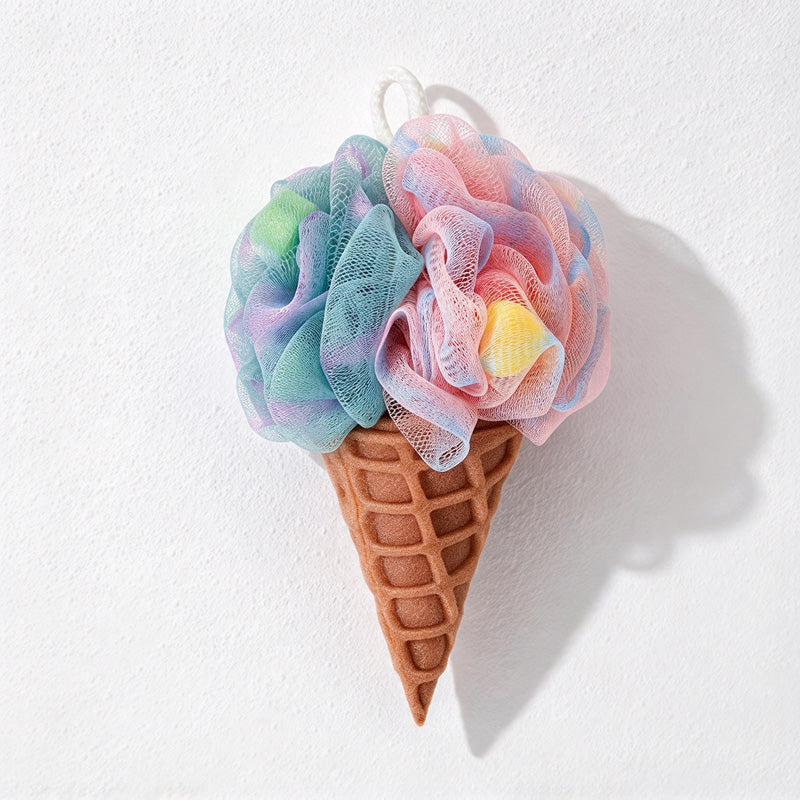 CouldNook Ice-Cream Bath Pouf - Pastel Mesh Scoop and Textured Cone