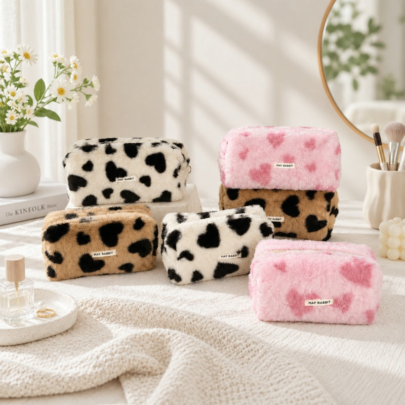 CouldNook Heart Pattern Pouch - Plush Texture and Zip Opening