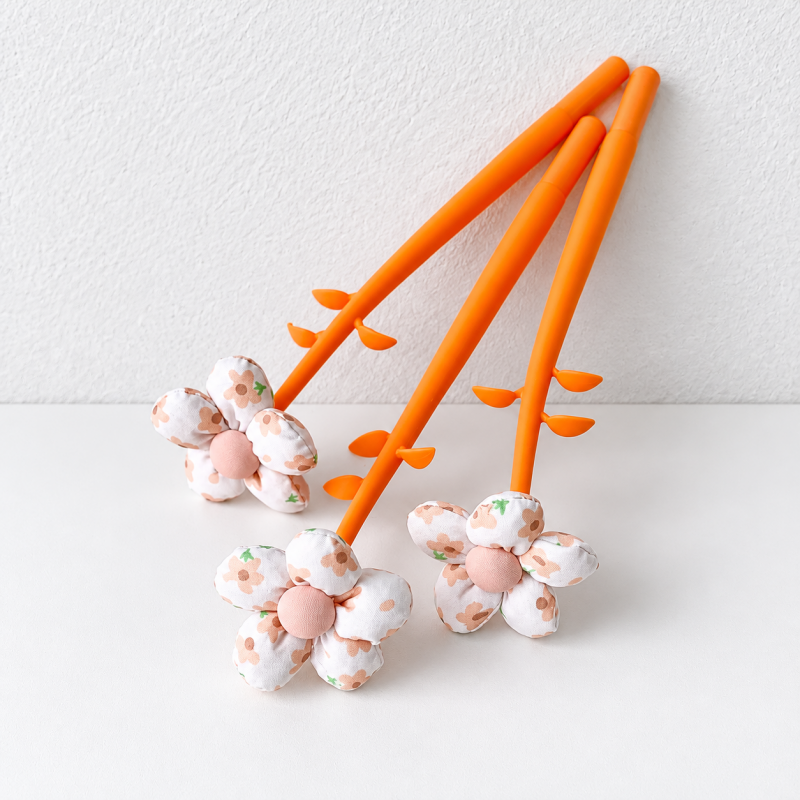 CouldNook Flower Gel Pen - Patterned Fabric Petals and Leafy Stem