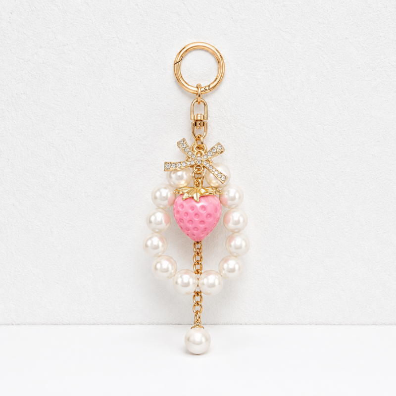 CouldNook Pearl Strawberry Keychain - Bowknot Bag Pendant