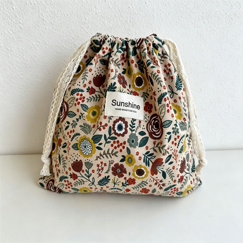 CouldNook Cotton Drawstring Bag - Eight Earth-Tone Floral Designs