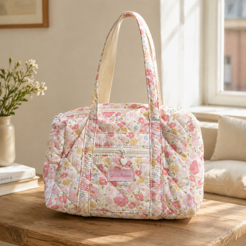 CouldNook Quilted Floral Tote Bag - Long Handles and Size Options
