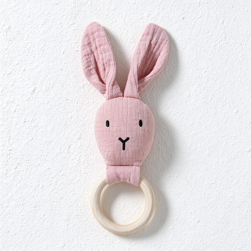 Cotton Bunny Rattle with Long Ears and Ring
