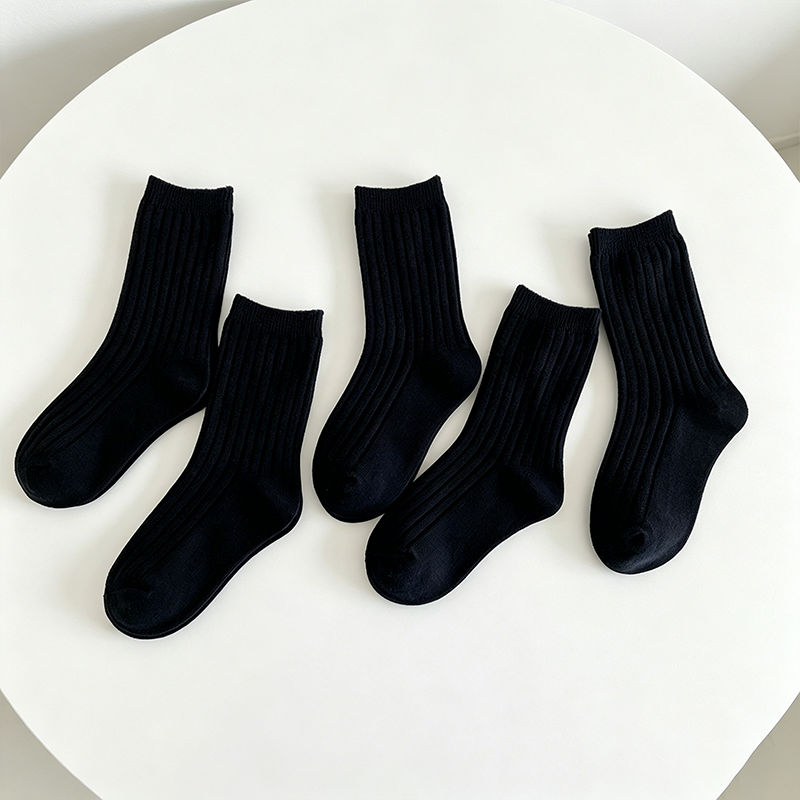 CouldNook Ribbed Solid Kids Socks - Everyday Drawer 5PCS Set