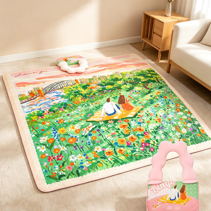 CouldNook Meadow Print Picnic Mat - Pink Carry Handle