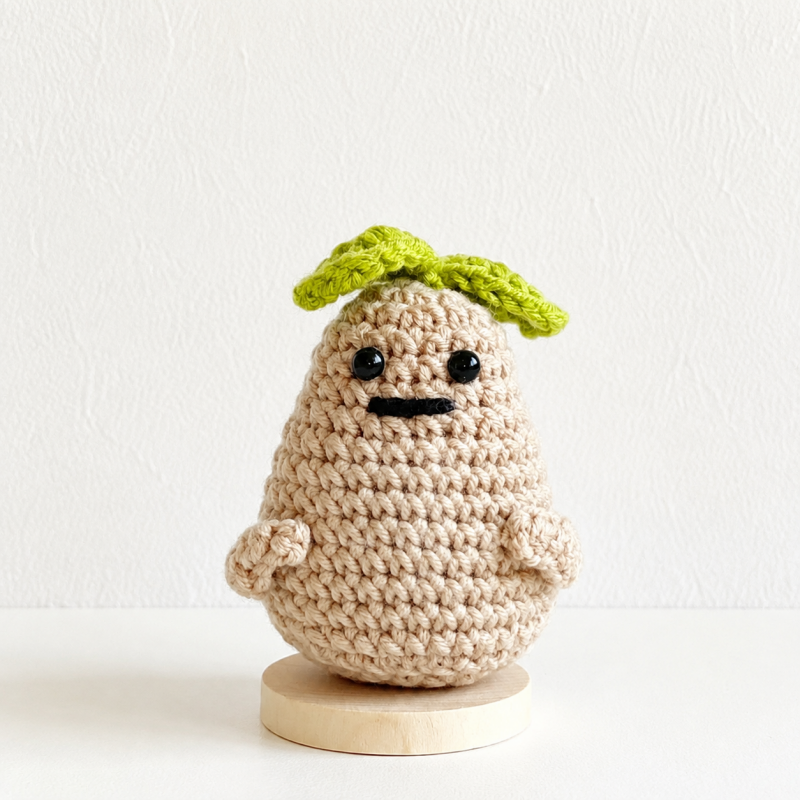CouldNook Yarn Potato Doll Ornament - Wooden Display Base