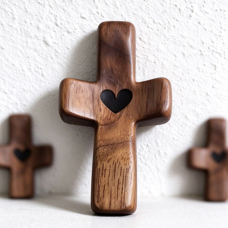 Wooden Prayer Cross with Heart and Thumb Rest