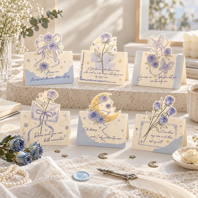 CouldNook Blue Rose Greeting Card - Moon Butterfly Designs