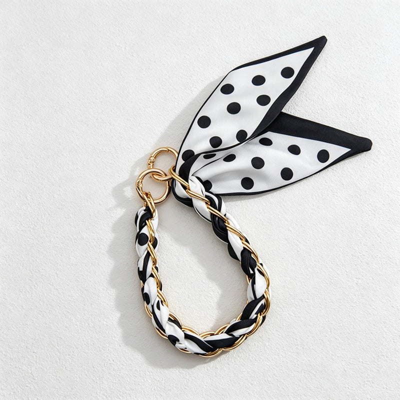 CouldNook Monochrome Scarf Phone Wrist Strap - Neutral Bow Loop