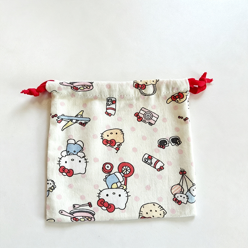 CloudNook Cartoon Print Drawstring Pouch‑Cotton Blend Small Storage Bag