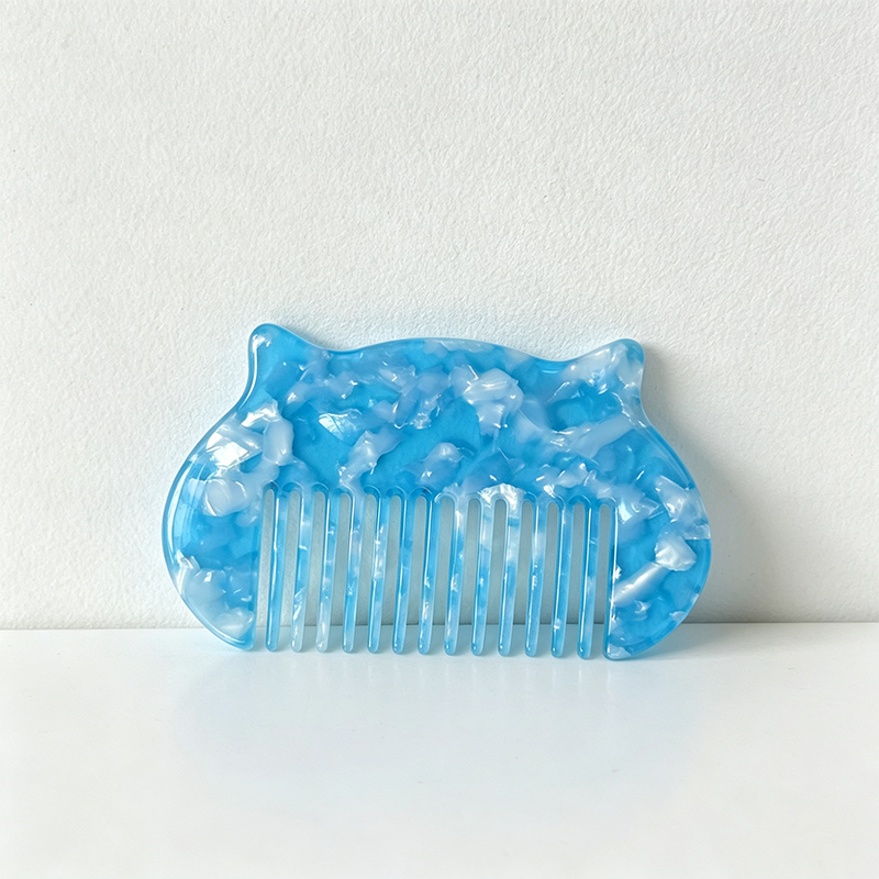 CloudNook Cat Shape Acetate Comb‑Marble Wide Tooth Hair Comb