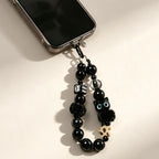 CloudNook Beaded Phone Wrist Strap-Black Plush Cat Charms